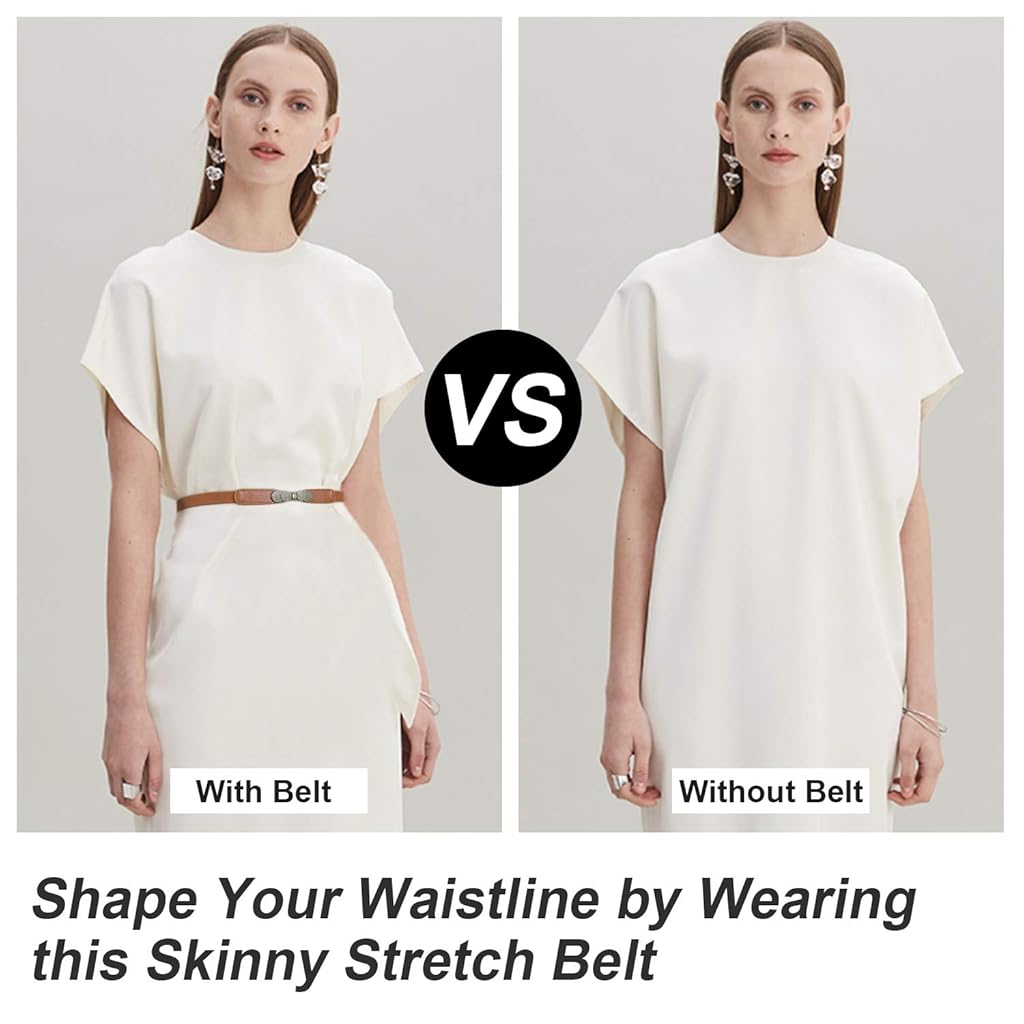 PALAY Faux Leather Women Skinny Thin Elastic Stretch Belt for Dresses Retro Ladies Waist Vintage Belt (65-90cm Length) PALAY Faux Leather Women Skinny Thin Elastic Stretch Belt for Dresses Retro Ladies Waist Vintage Belt (65-90cm Length)